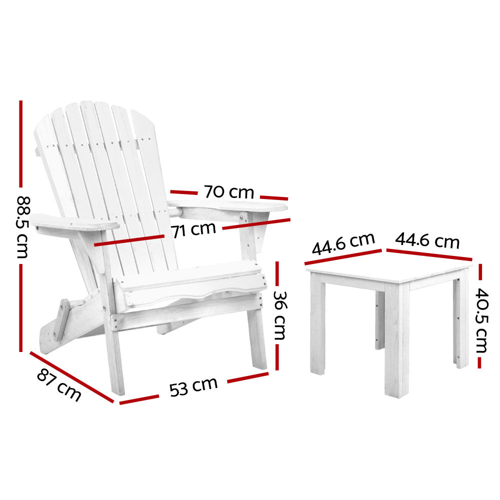 Gardeon Adirondack Chair Set 2 Chairs Side Table White Wood