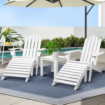 Gardeon Adirondack 5-Piece Outdoor Chair Set with Side Table and Footstools White Fir