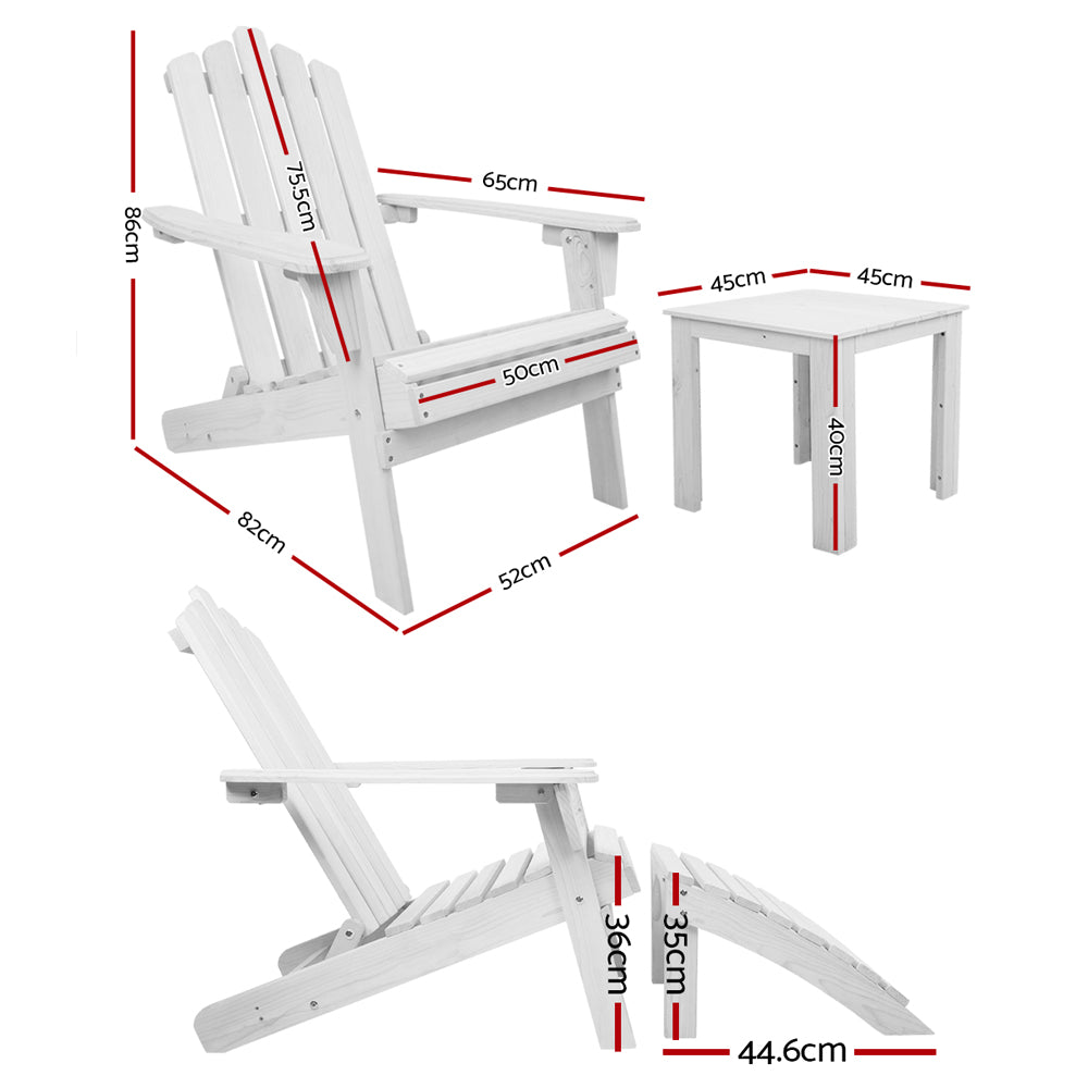 Gardeon Adirondack 5-Piece Outdoor Chair Set with Side Table and Footstools White Fir