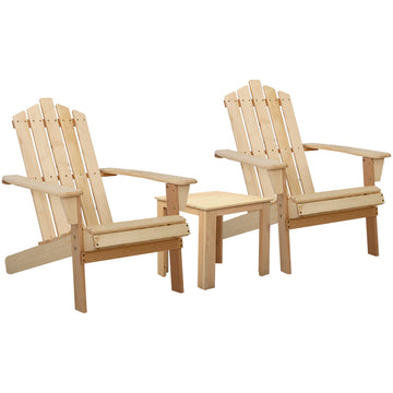 Gardeon Adirondack Chair Set 3PC with Side Table Natural Wood Fir