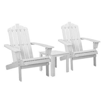 Gardeon Adirondack Outdoor Chair Set with Side Table 2 Pack White