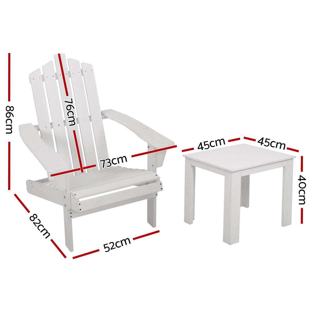 Gardeon Adirondack Outdoor Chair Set with Side Table 2 Pack White