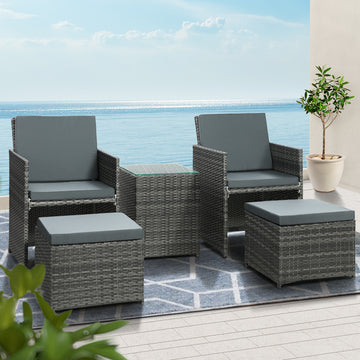 Gardeon 5pc PE Wicker Outdoor Bistro Set Grey