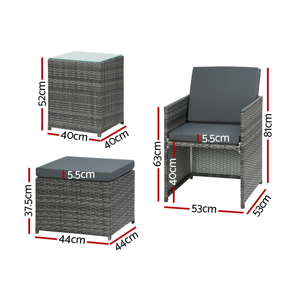 Gardeon 5pc PE Wicker Outdoor Bistro Set Grey