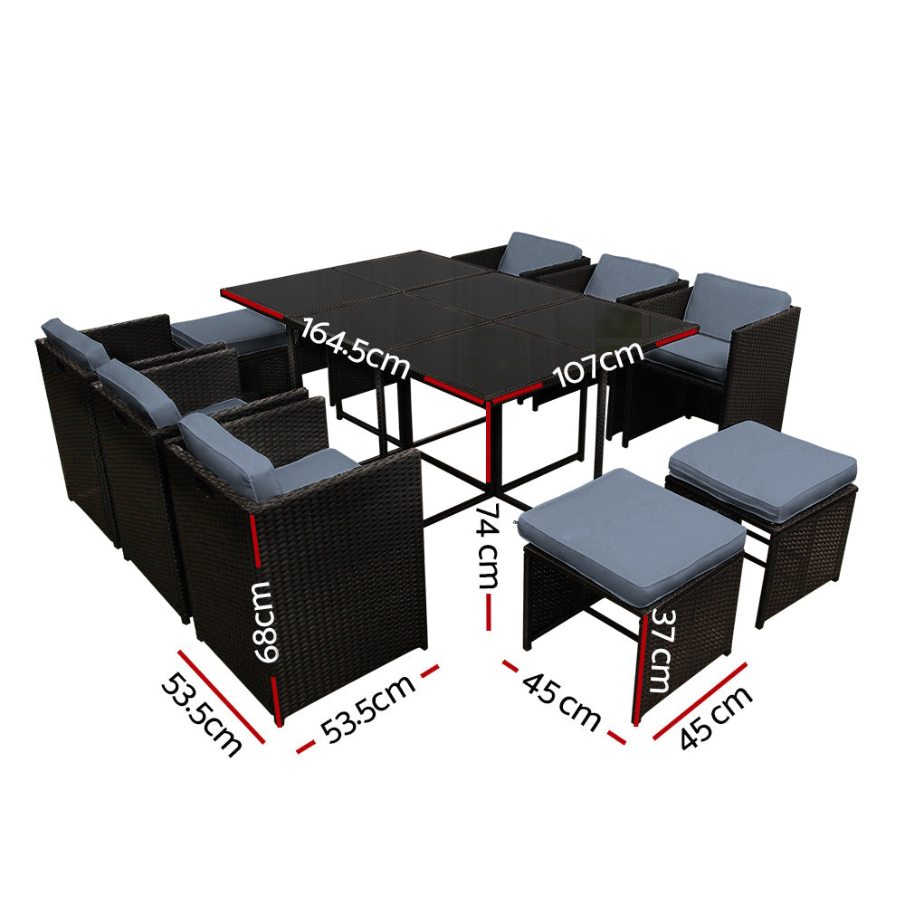 Gardeon Outdoor Dining Set Seats 10 with Storage Cover Black