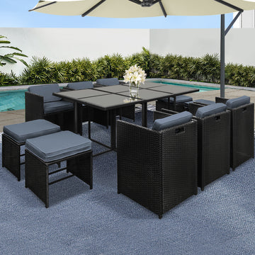 Gardeon Outdoor Dining Set Seats 10 with Storage Cover Black