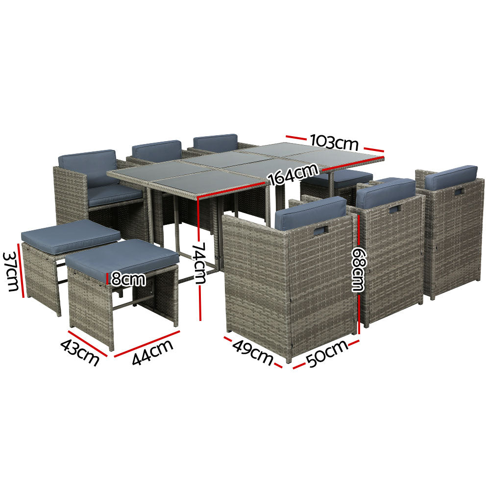 Gardeon Outdoor Wicker Dining Set With Glass Top