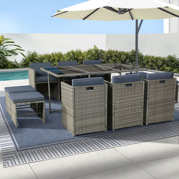Gardeon Outdoor Wicker Dining Set With Glass Top