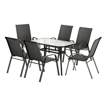 Gardeon Outdoor Mesh Dining Set 7-Piece Steel Black