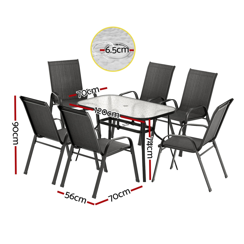 Gardeon Outdoor Mesh Dining Set 7-Piece Steel Black
