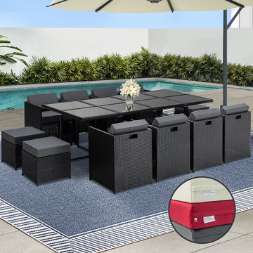 Gardeon Wicker Outdoor Dining Set 13 Piece Black