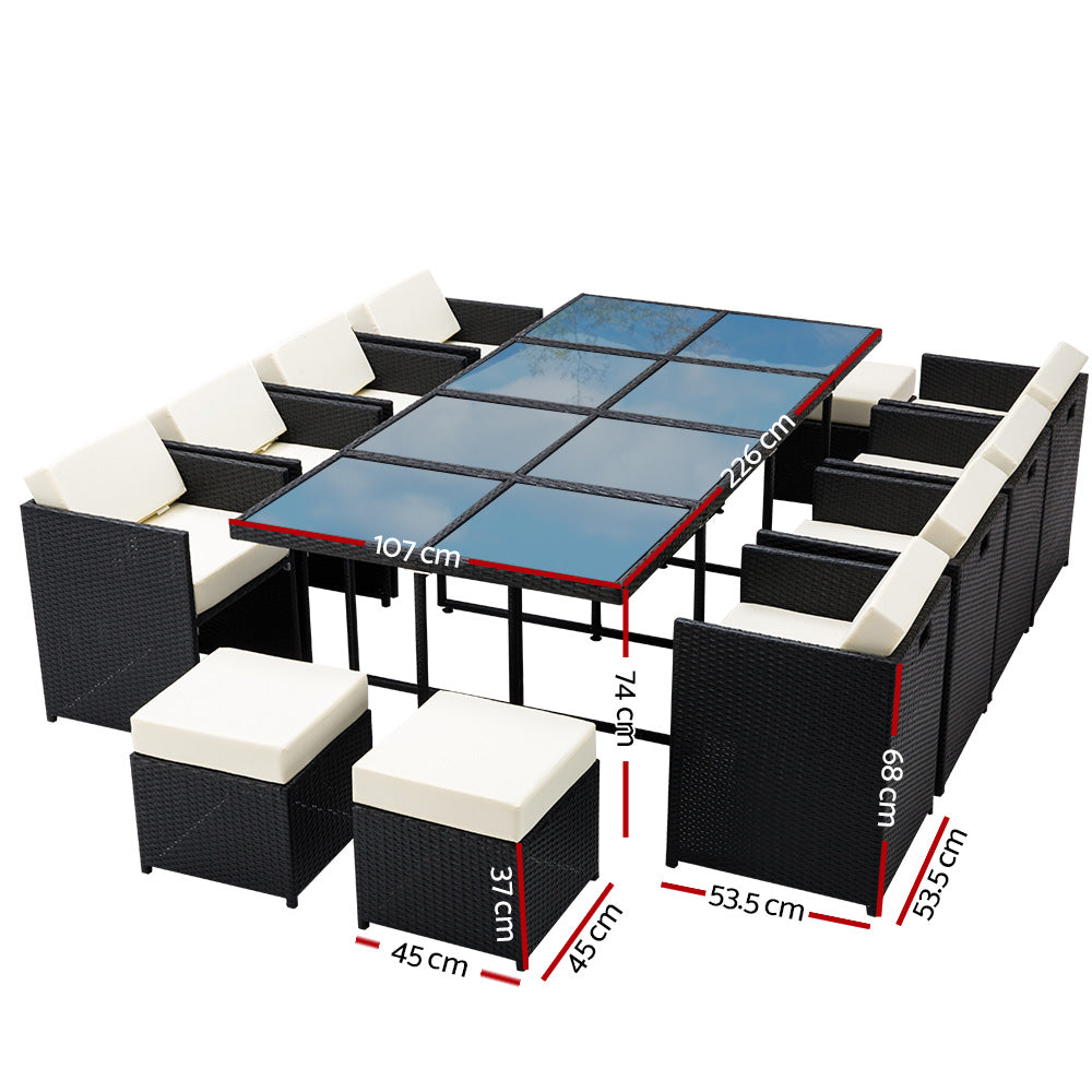 Gardeon Wicker Outdoor Dining Set 13 Piece Black