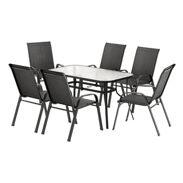 Gardeon 7Piece Outdoor Dining Set Stackable Chairs Black Steel