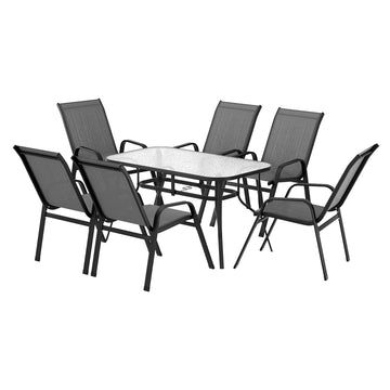Gardeon 7Piece Outdoor Dining Set Stackable Chairs Grey Steel