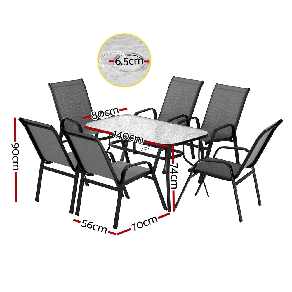 Gardeon 7Piece Outdoor Dining Set Stackable Chairs Grey Steel