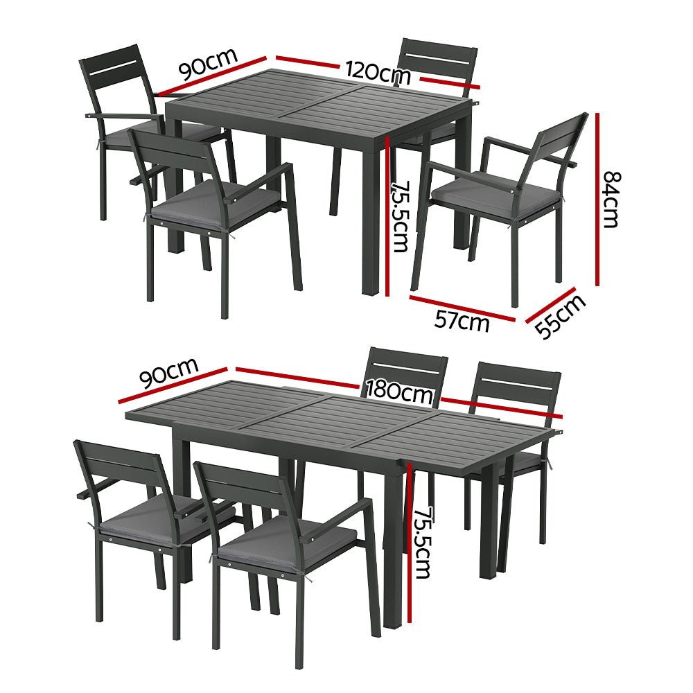 Gardeon Outdoor Dining Set 5-Piece Aluminium Extendable Table Seats 4-6