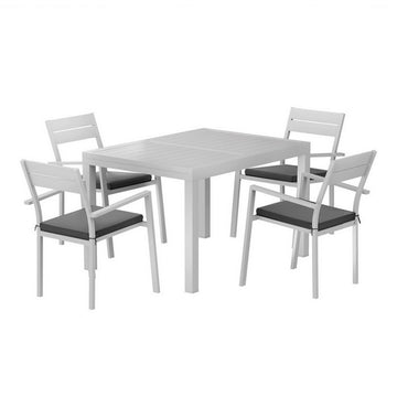 Gardeon 5 Piece Extendable Outdoor Dining Set Aluminium White Cushions