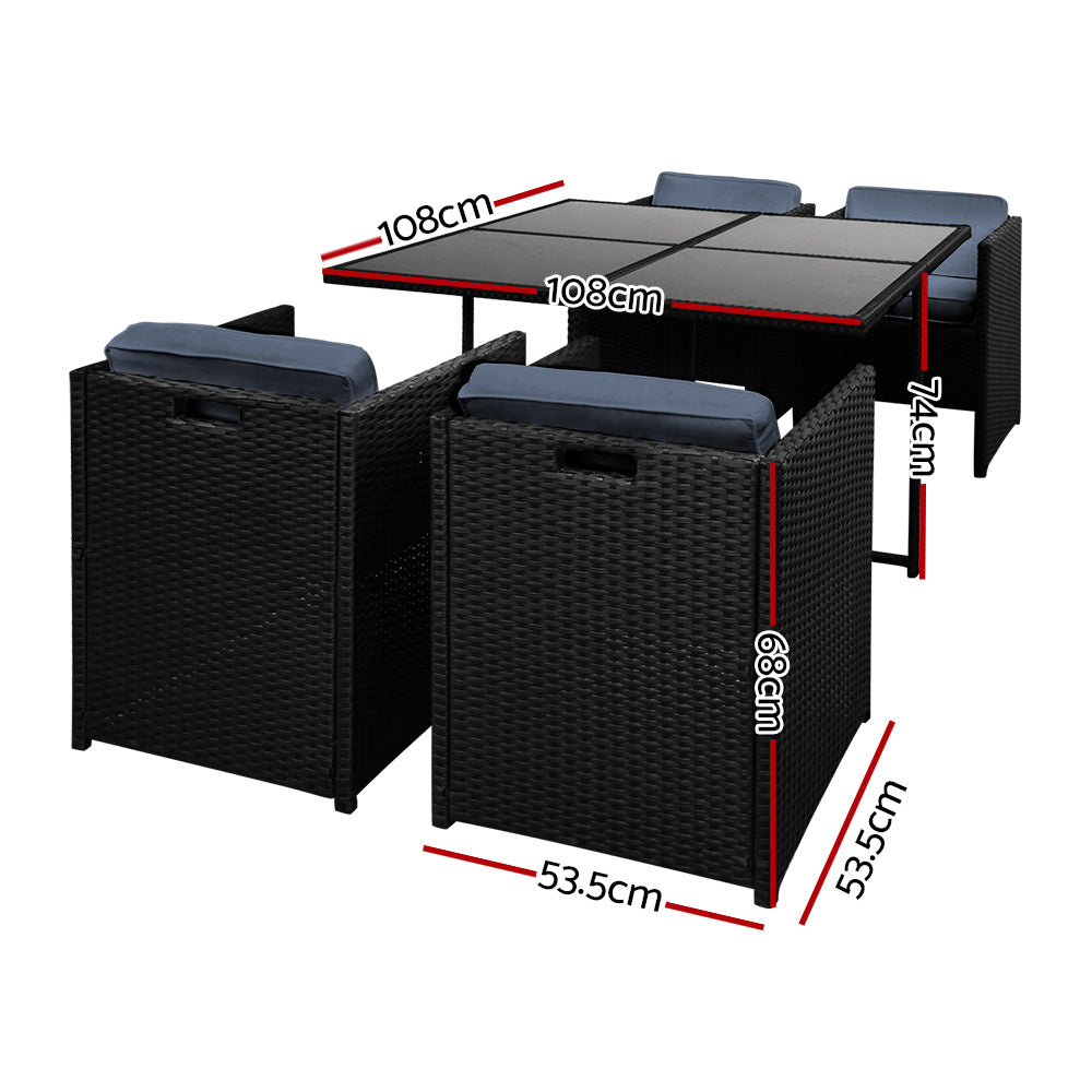 Gardeon Outdoor Dining Set Seats 5 Compact Black