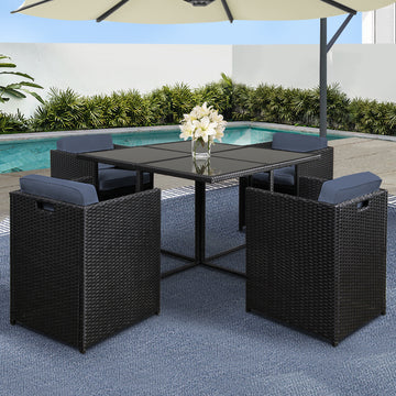Gardeon Outdoor Dining Set Seats 5 Compact Black