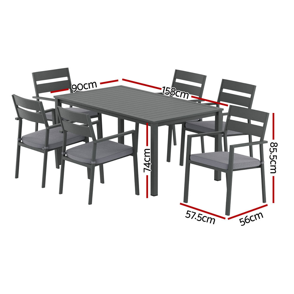 Gardeon 7 Piece Outdoor Dining Set Aluminium Table and 6 Chairs Black