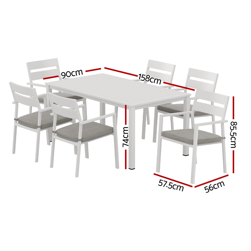 Gardeon Outdoor Dining Set Seats 6 Aluminium Frame with Cushions White