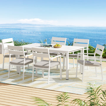 Gardeon Outdoor Dining Set Seats 6 Aluminium Frame with Cushions White