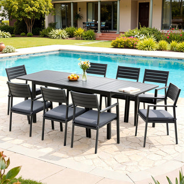 Gardeon Outdoor Dining Set Extendable Aluminium Table 9-Seater Grey