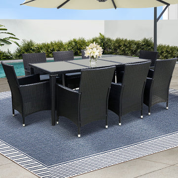 Gardeon 9Piece Wicker Outdoor Dining Set Cushioned Chairs Black