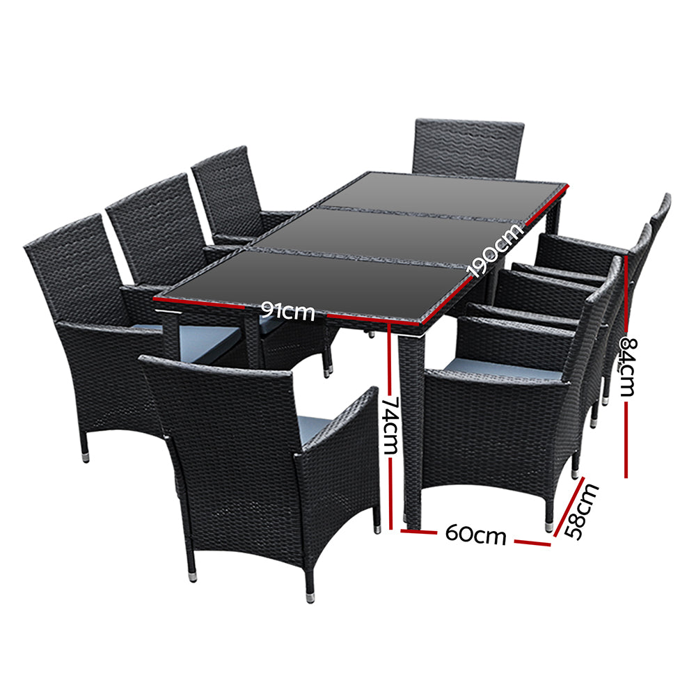 Gardeon 9Piece Wicker Outdoor Dining Set Cushioned Chairs Black