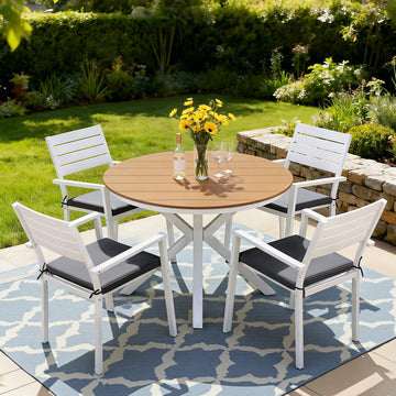 Gardeon Outdoor Dining Set 5 Piece Aluminum WPC Tabletop White
