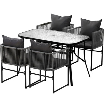 Gardeon Outdoor Rope Dining Set 5-Piece Black