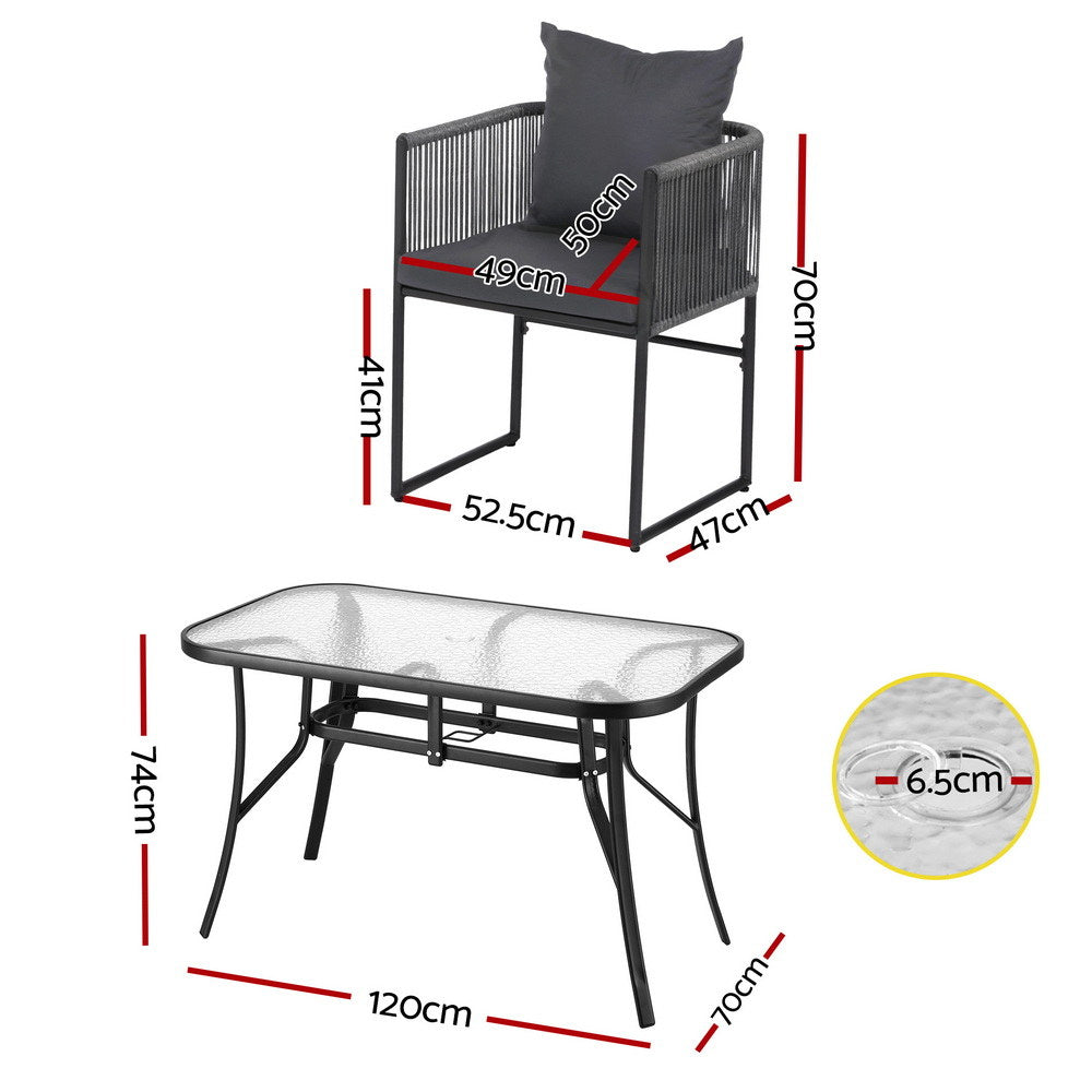 Gardeon Outdoor Rope Dining Set 5-Piece Black