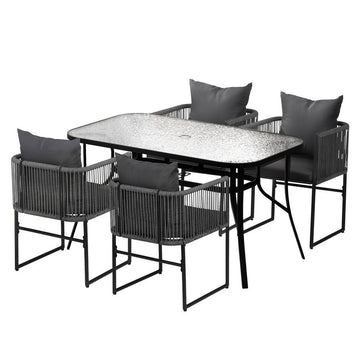 Gardeon Outdoor Dining Set Mesh Rope Style 5-Piece Black