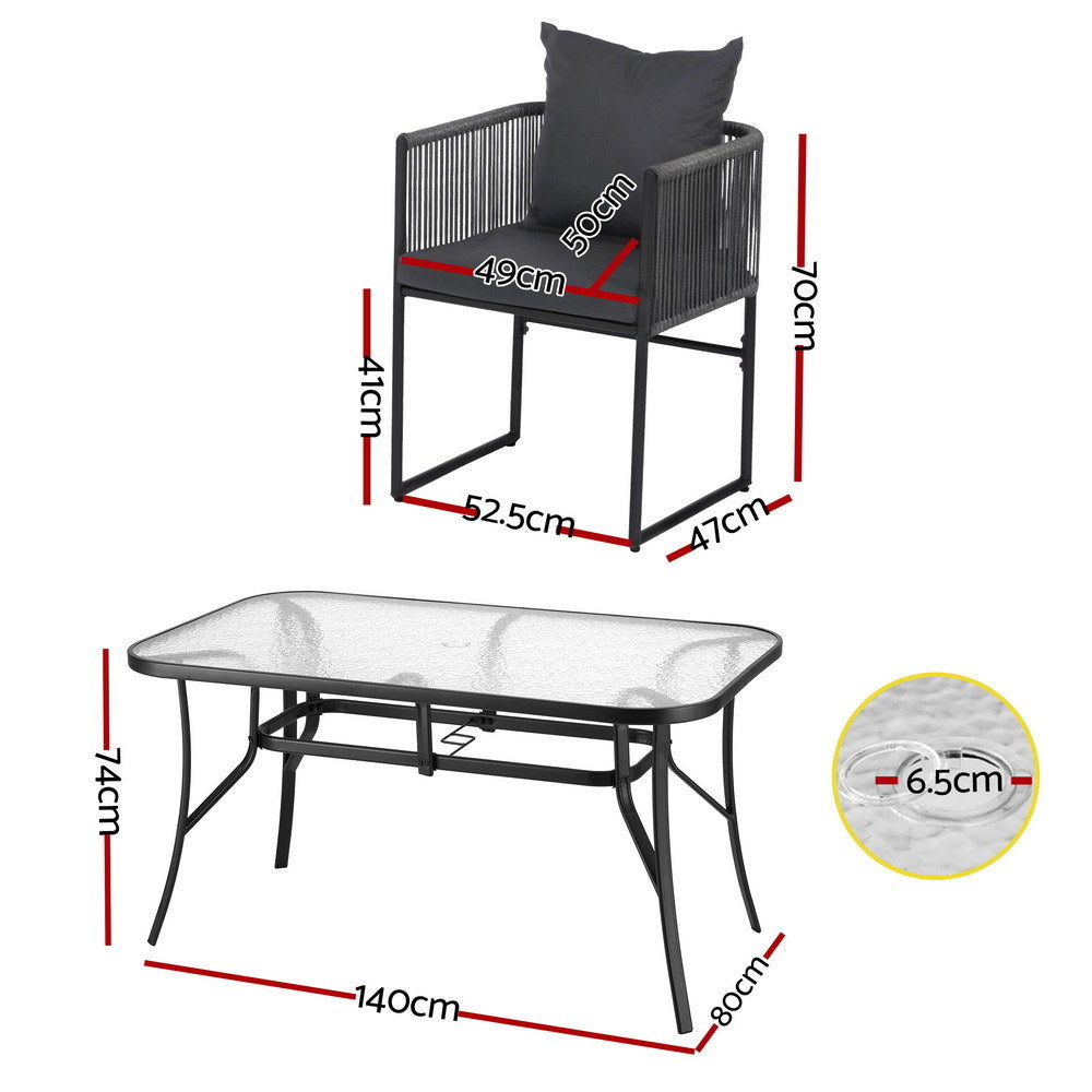 Gardeon Outdoor Dining Set Mesh Rope Style 5-Piece Black