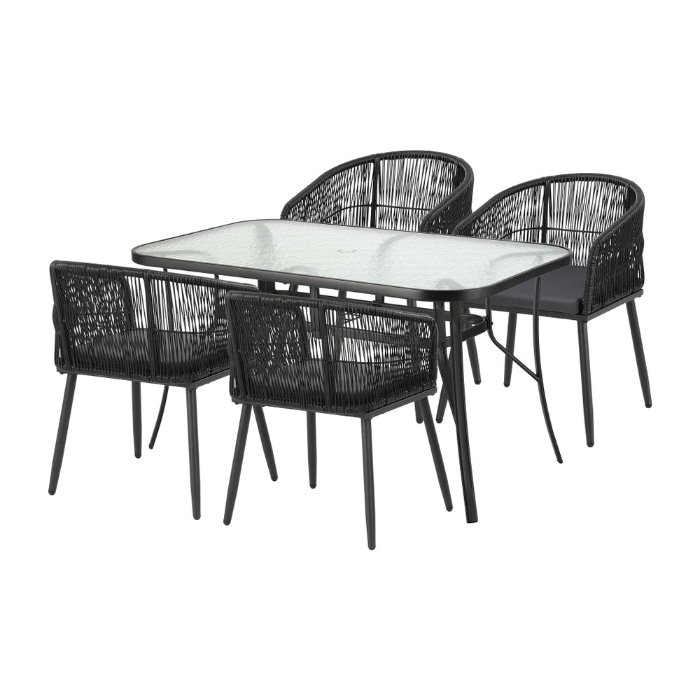Gardeon Outdoor Dining Set 5-Piece Black Steel Rattan