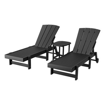 Gardeon 3-Piece Sun Lounger Set with Side Table Black HDPE