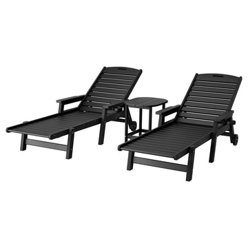 Gardeon Adjustable Sun Lounger with Cup Holder and Wheels Black HDPE