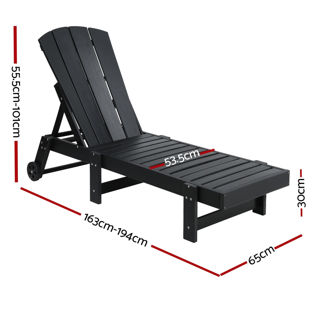 Gardeon Adjustable Sun Lounger with Cup Holder and Wheels Black HDPE