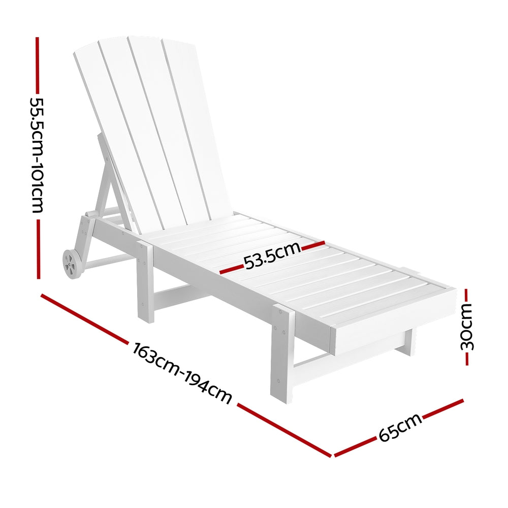 Gardeon HDPE Sun Lounger Recliner with Wheels White