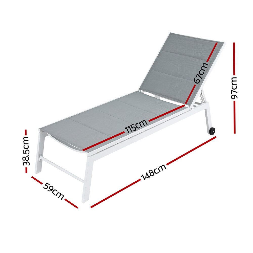 Gardeon Folding Sun Lounger Aluminium Textilene White
