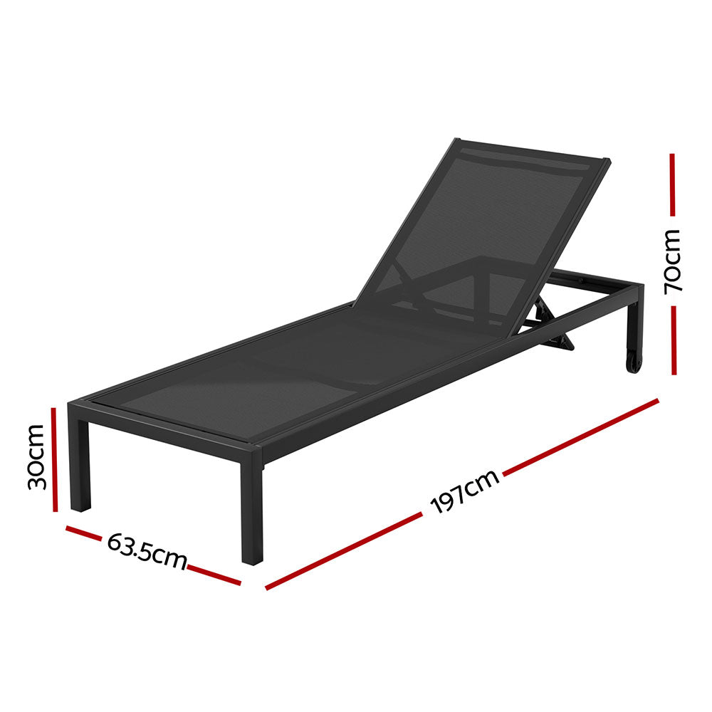 Gardeon Folding Sun Lounger Aluminium Textilene Black