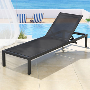 Gardeon Folding Sun Lounger Aluminium Textilene Black