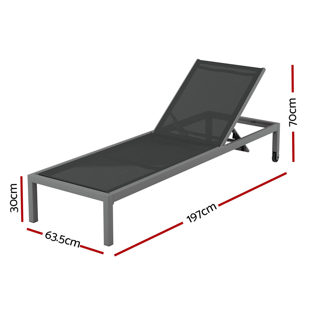 Gardeon Aluminium Folding Sun Lounger with Wheels 5-Position