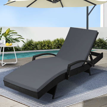 Gardeon Wicker Sun Lounger with Cushion Black