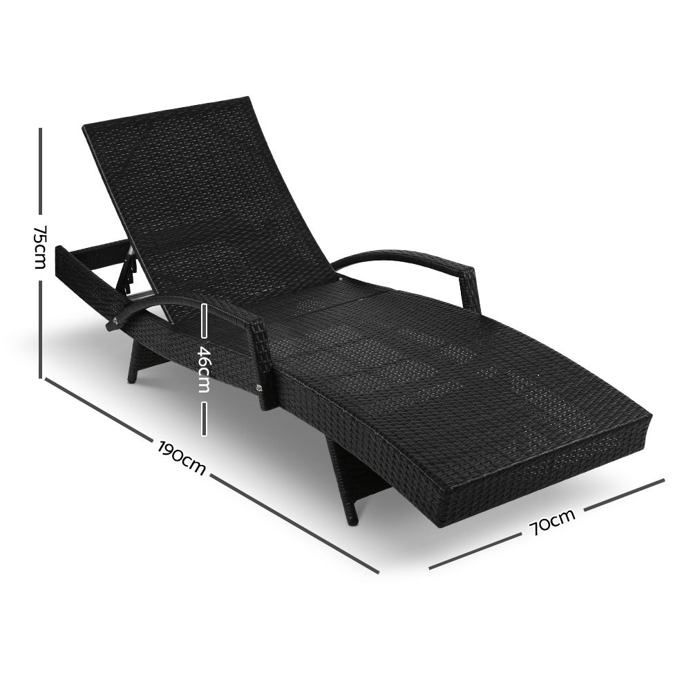 Gardeon Wicker Sun Lounger with Cushion Black