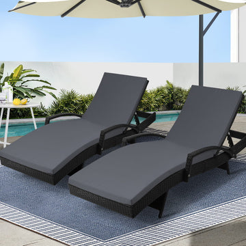 Gardeon Wicker Sun Lounge Recliner Set 2pc Black