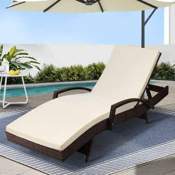 Gardeon Wicker Sun Lounge Recliner with Armrests Brown