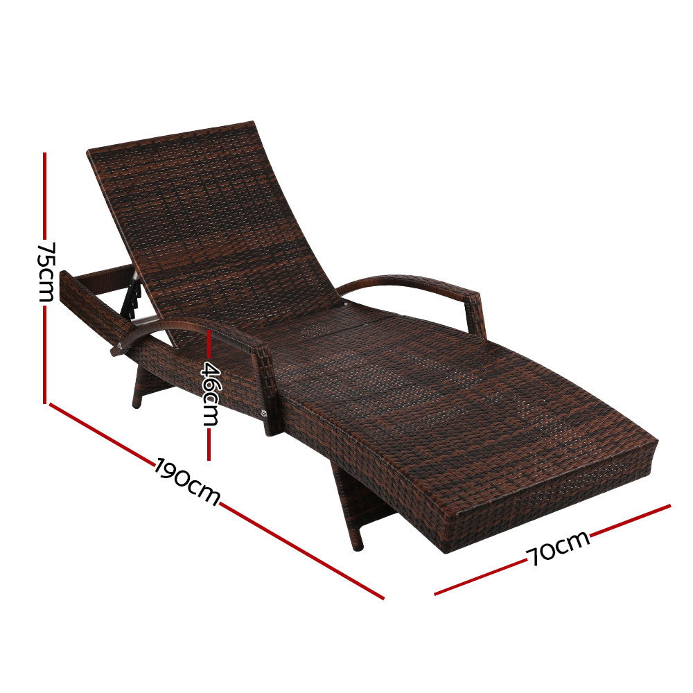 Gardeon Wicker Sun Lounge Recliner with Armrests Brown