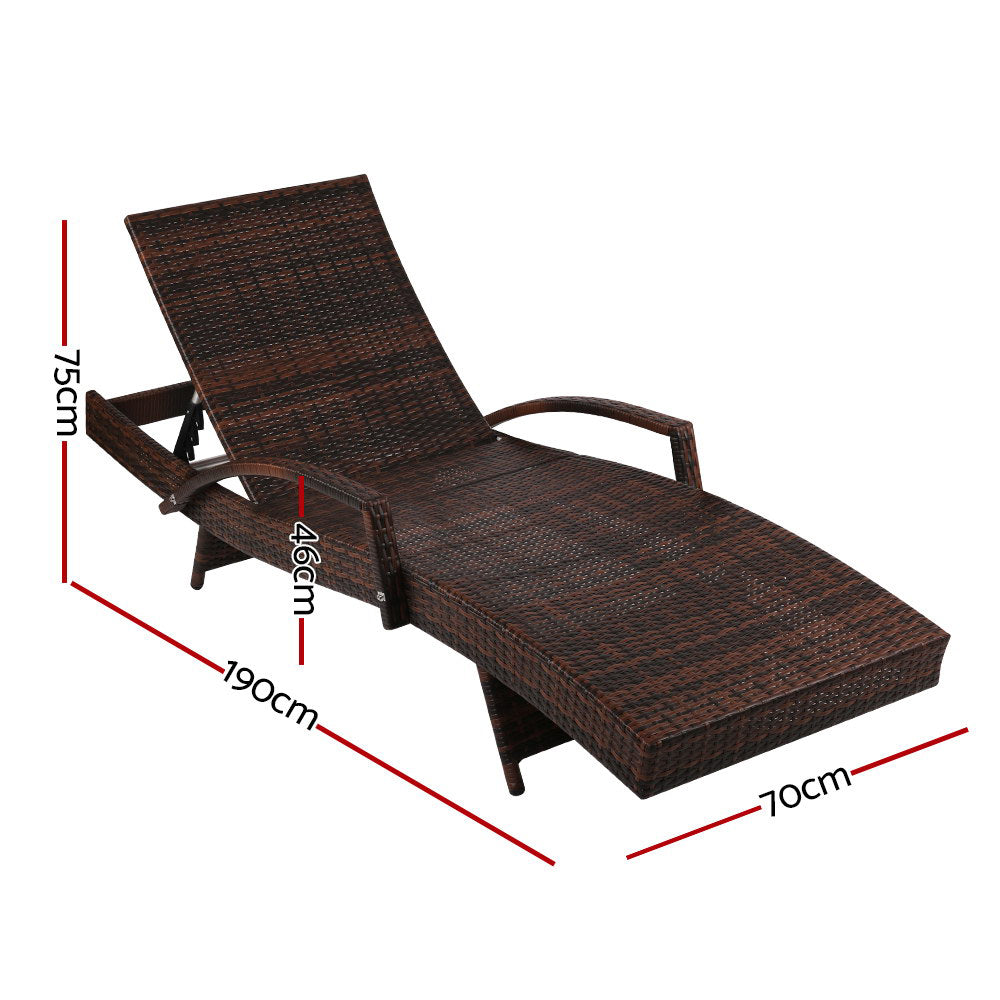 Gardeon Wicker Sun Lounge Recliner Set 2pc Brown