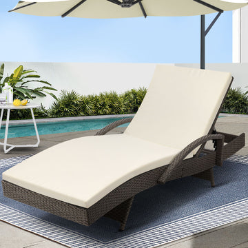 Gardeon Wicker Sun Lounge with Armrests Grey